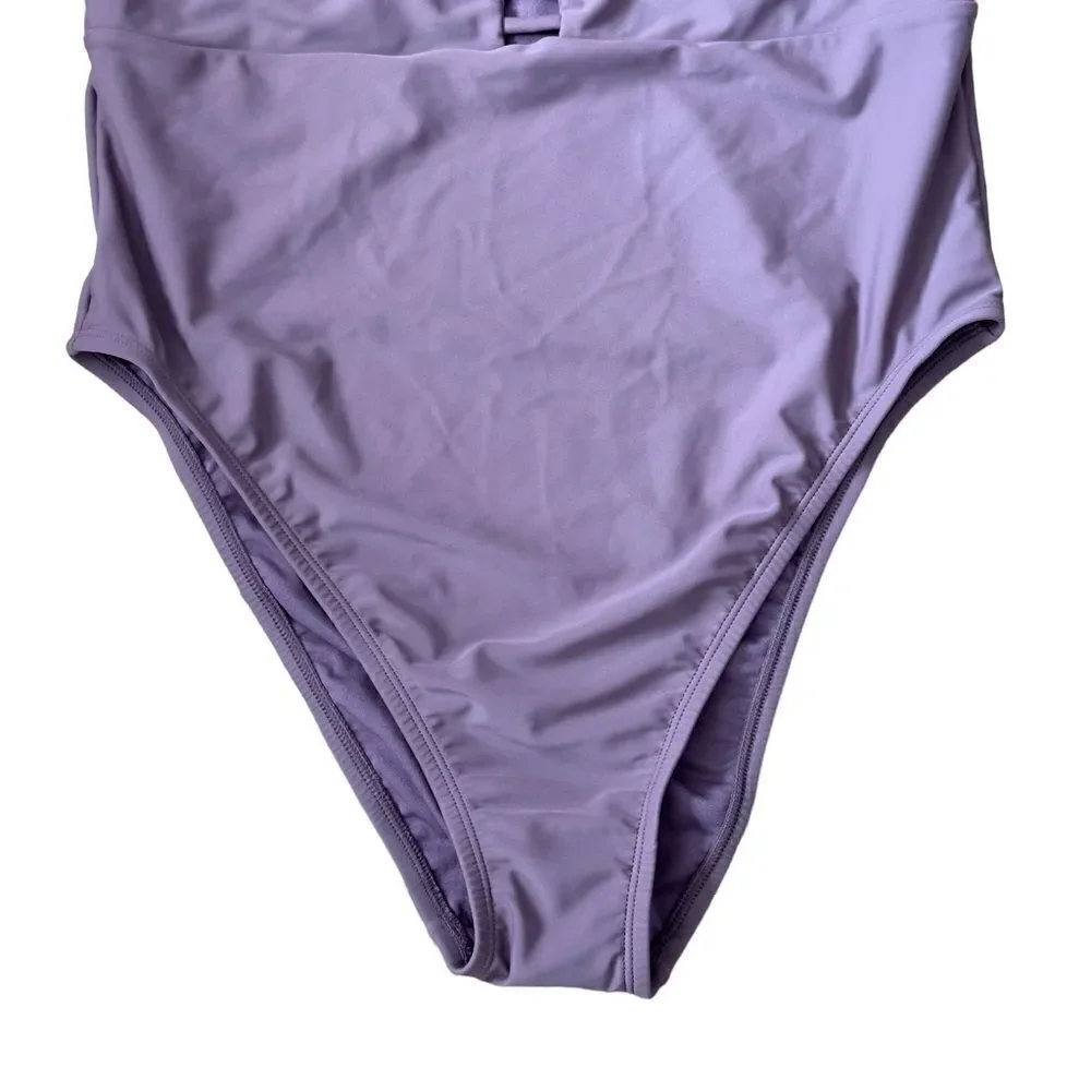Shade & Shore Women's Torso Plunge Front Swimsuit Mauve Purple XLARGE NWT